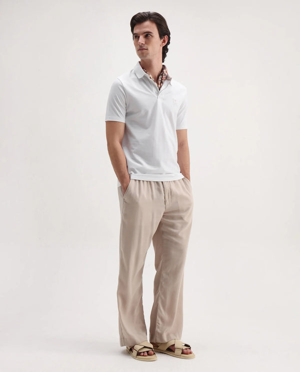 Rare Rabbit Men's Maq White Cotton Polyester Lycra Fabric Short Sleeve Contrasting Placket Piping Regular Fit Plain Polo T-Shirt