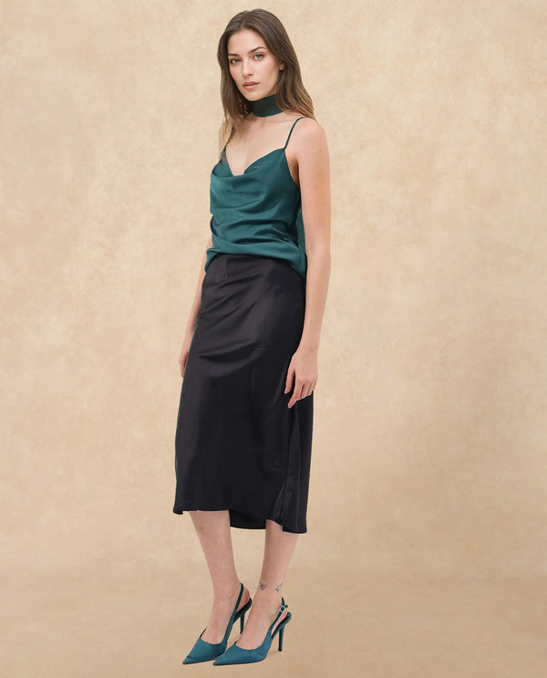 Rareism Women Marano Olive Polyester Fabric Sleeveless Tie Up Neck Solid Short Top