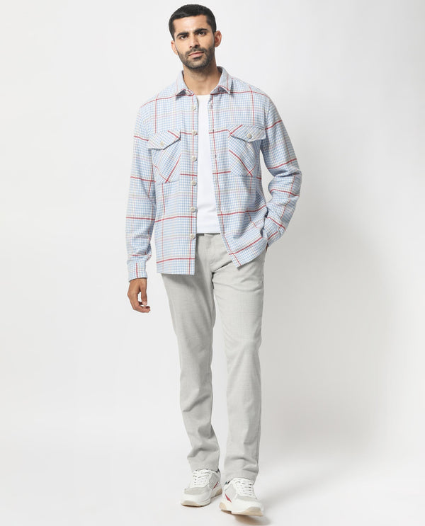 Rare Rabbit Men's Marcella Light Blue Full Sleeves Button Closure Houndstooth Checks Shacket