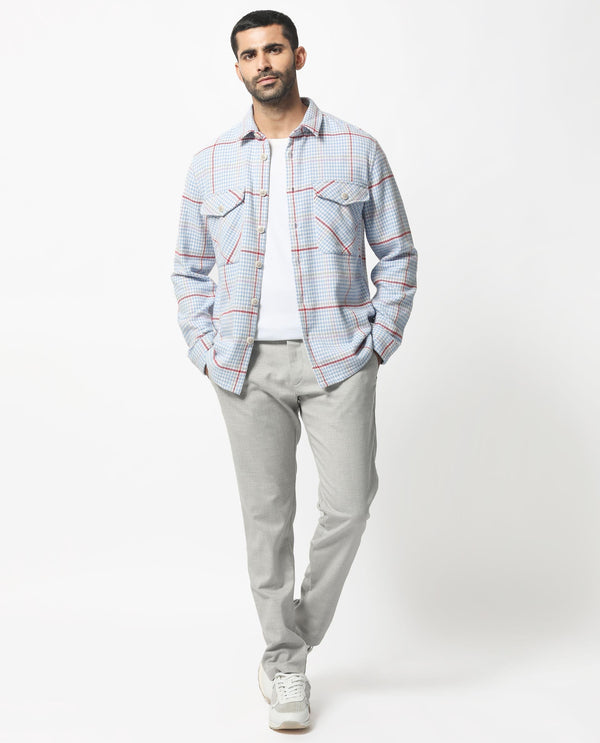 Rare Rabbit Men's Marcella Light Blue Full Sleeves Button Closure Houndstooth Checks Shacket