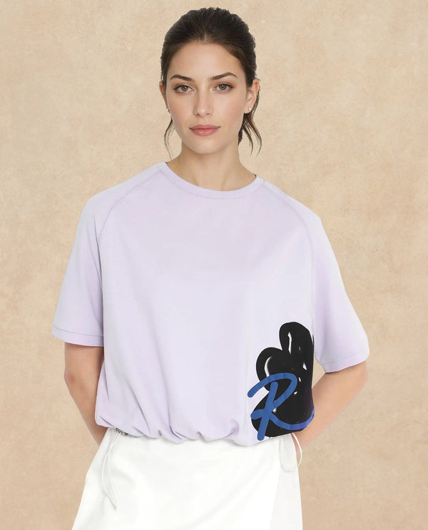 Rareism Women Marco Pastel Purple Cotton Lycra Fabric Short Sleeve Crew Neck Graphic Print T-Shirt