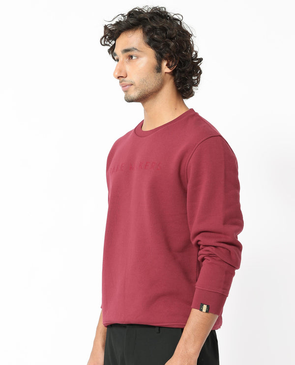 Rare Rabbit Men's Marko Red Cotton Polyester Fabric Full Sleeves Graphic Print Knitted Sweatshirt