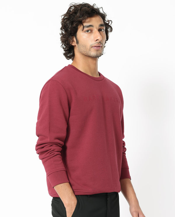Rare Rabbit Men's Marko Red Cotton Polyester Fabric Full Sleeves Graphic Print Knitted Sweatshirt