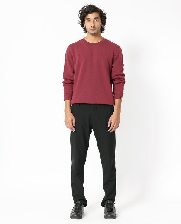Rare Rabbit Men's Marko Red Cotton Polyester Fabric Full Sleeves Graphic Print Knitted Sweatshirt