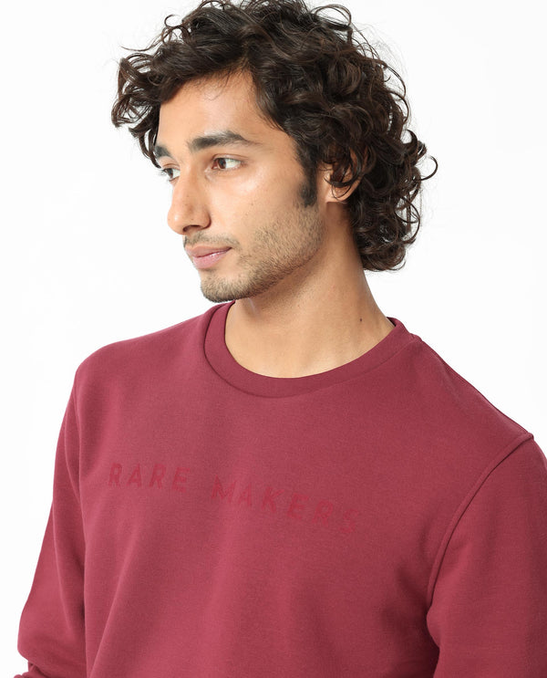 Rare Rabbit Men's Marko Red Cotton Polyester Fabric Full Sleeves Graphic Print Knitted Sweatshirt