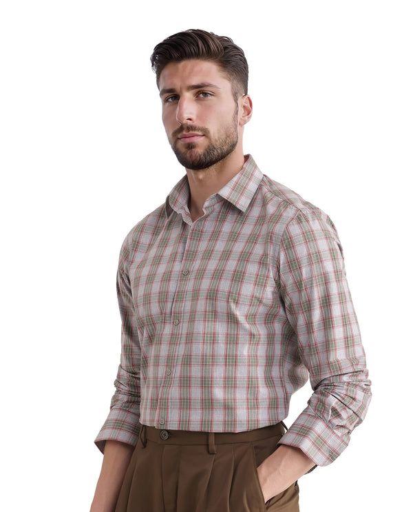 Rare Rabbit Men Marn Dusky Green Cotton Fabric Full Sleeves Regular Collared Button Closure Yard Check Shirt