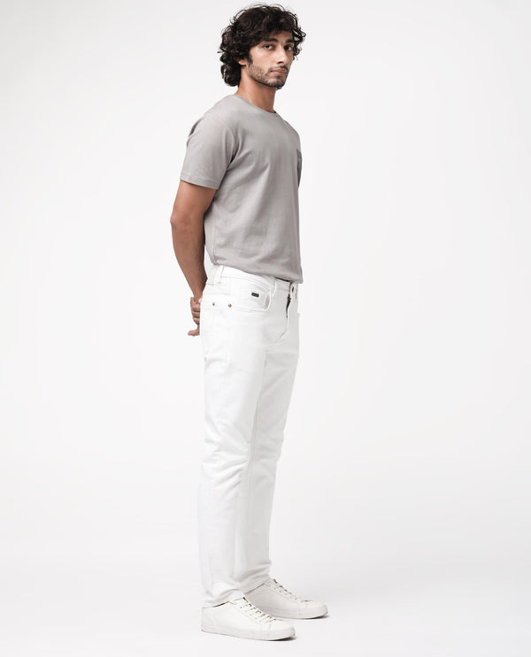 Rare Rabbit Men's Marowak Off-White Rinse Wash Mid-Rise Slim Fit Jeans