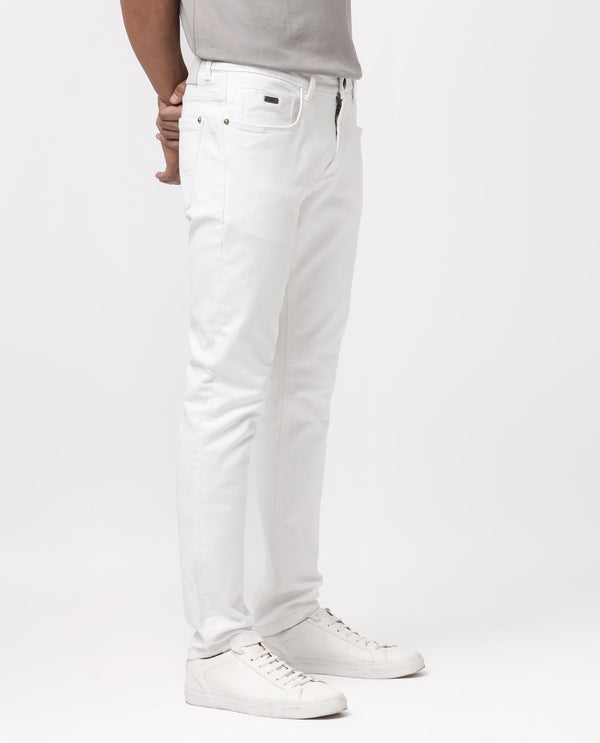 Rare Rabbit Men's Marowak Off-White Rinse Wash Mid-Rise Slim Fit Jeans