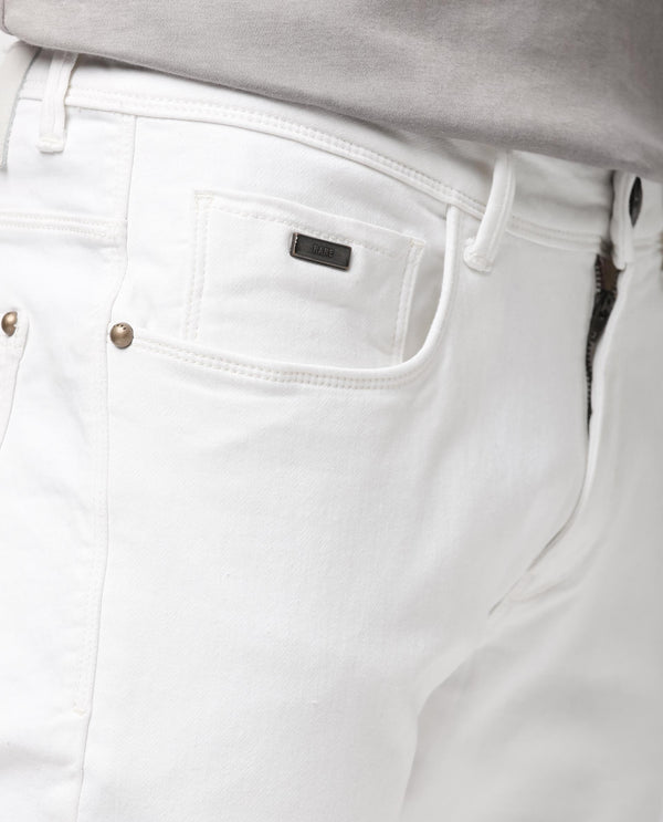 Rare Rabbit Men's Marowak Off-White Rinse Wash Mid-Rise Slim Fit Jeans