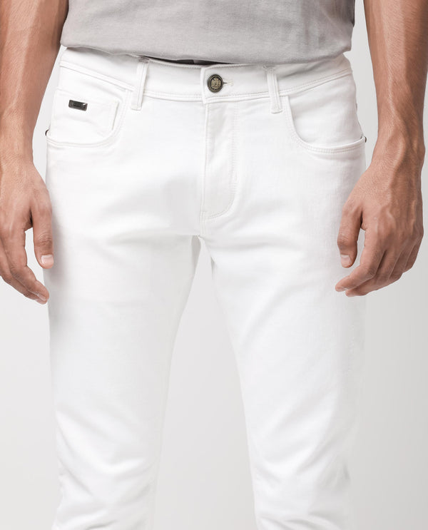 Rare Rabbit Men's Marowak Off-White Rinse Wash Mid-Rise Slim Fit Jeans