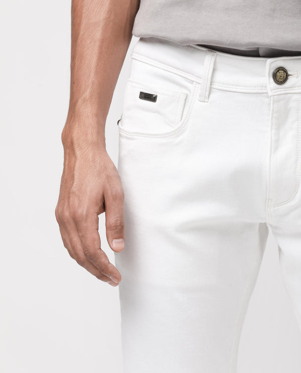 Rare Rabbit Men's Marowak Off-White Rinse Wash Mid-Rise Slim Fit Jeans