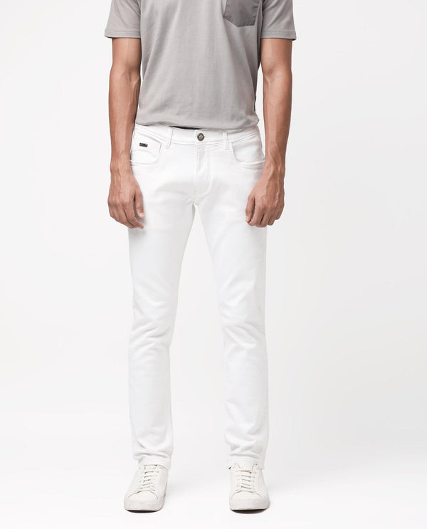 Rare Rabbit Men's Marowak Off-White Rinse Wash Mid-Rise Slim Fit Jeans