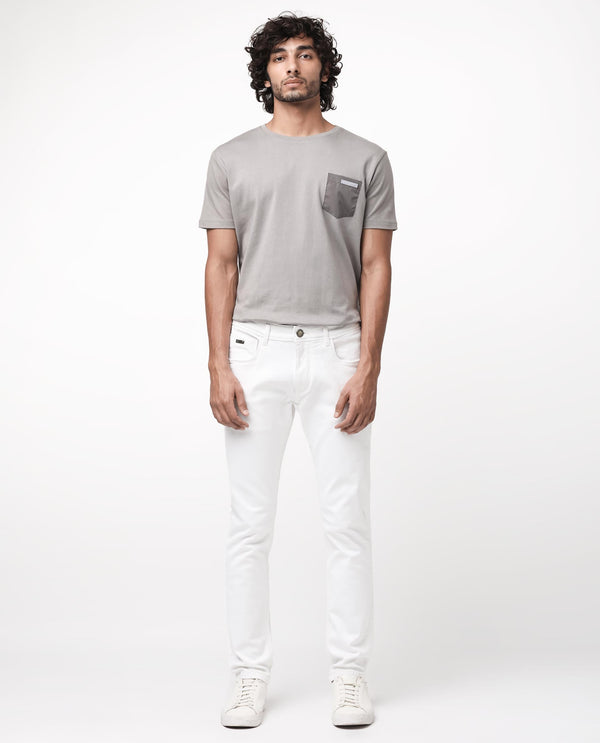 Rare Rabbit Men's Marowak Off-White Rinse Wash Mid-Rise Slim Fit Jeans
