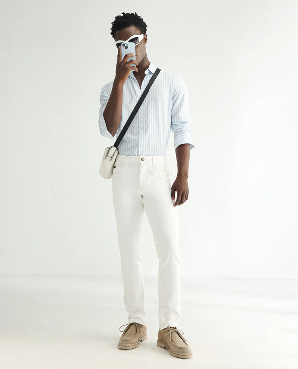 Rare Rabbit Men's Marowak Off-White Rinse Wash Mid-Rise Slim Fit Jeans