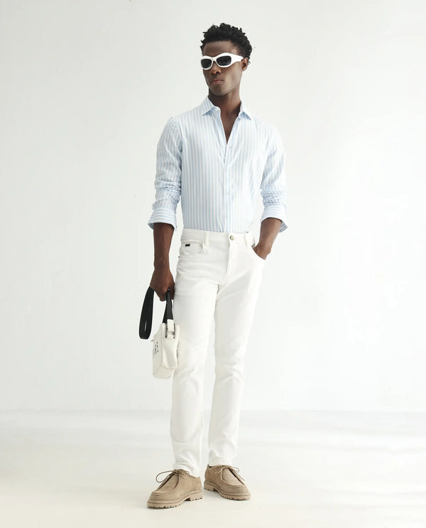 Rare Rabbit Men's Marowak Off-White Rinse Wash Mid-Rise Slim Fit Jeans