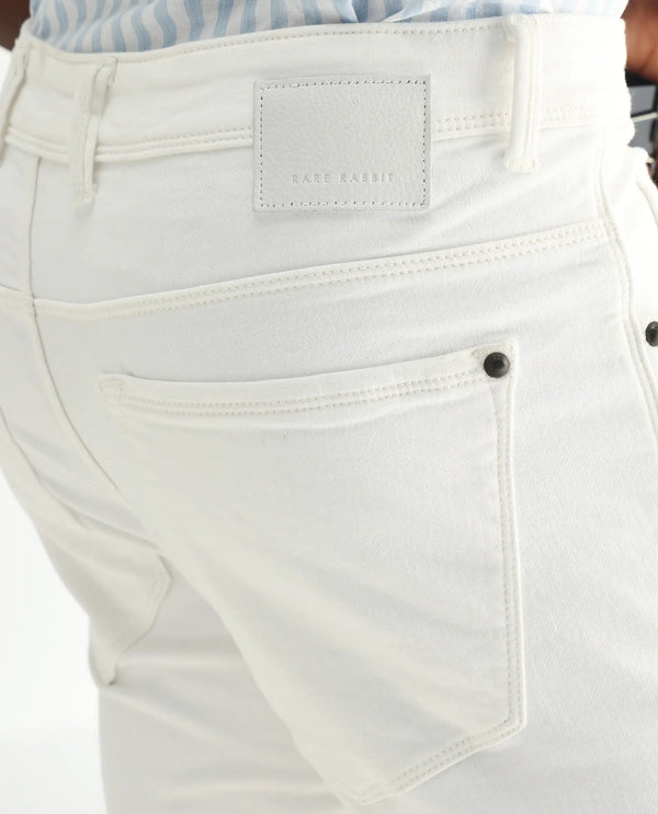 Rare Rabbit Men's Marowak Off-White Rinse Wash Mid-Rise Slim Fit Jeans