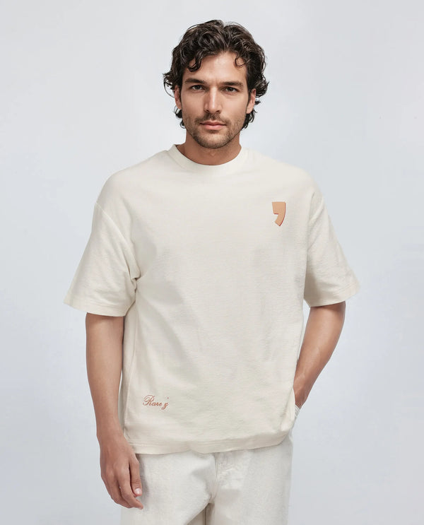 Rare Rabbit Men Marsa Off White Cotton Blend Short Sleeve Oversized Fit Graphic Print T-Shirt