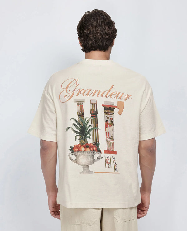 Rare Rabbit Men Marsa Off White Cotton Blend Short Sleeve Oversized Fit Graphic Print T-Shirt