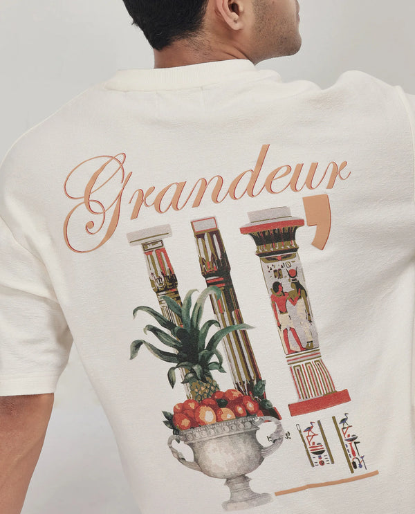Rare Rabbit Men Marsa Off White Cotton Blend Short Sleeve Oversized Fit Graphic Print T-Shirt