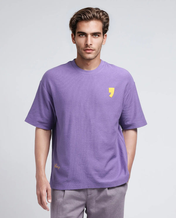 Rare Rabbit Men Marsa Purple Cotton Blend Short Sleeve Oversized Fit Graphic Print T-Shirt
