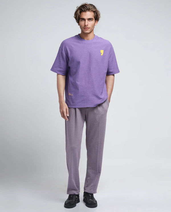Rare Rabbit Men Marsa Purple Cotton Blend Short Sleeve Oversized Fit Graphic Print T-Shirt