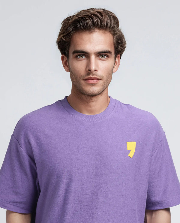 Rare Rabbit Men Marsa Purple Cotton Blend Short Sleeve Oversized Fit Graphic Print T-Shirt