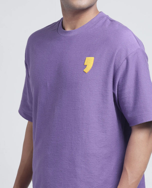 Rare Rabbit Men Marsa Purple Cotton Blend Short Sleeve Oversized Fit Graphic Print T-Shirt