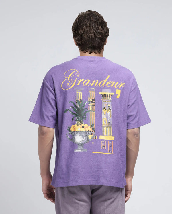 Rare Rabbit Men Marsa Purple Cotton Blend Short Sleeve Oversized Fit Graphic Print T-Shirt