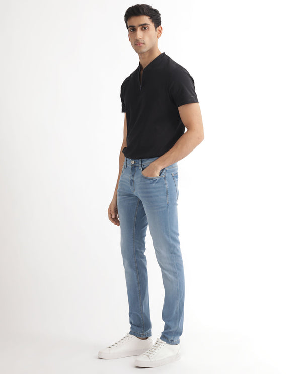 Rare Rabbit Men's Marset Light Blue Light Wash Mid-Rise Slim Fit Jeans