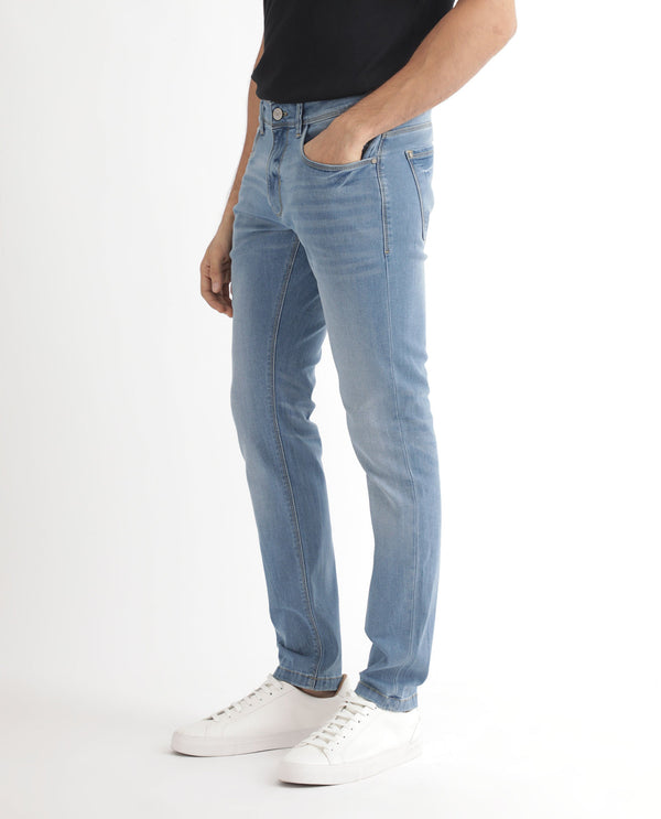 Rare Rabbit Men's Marset Light Blue Light Wash Mid-Rise Slim Fit Jeans
