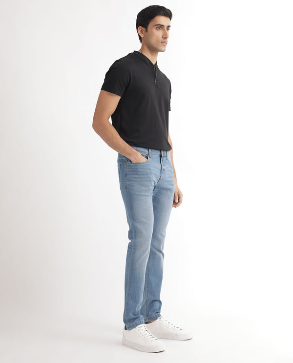 Rare Rabbit Men's Marset Light Blue Light Wash Mid-Rise Slim Fit Jeans