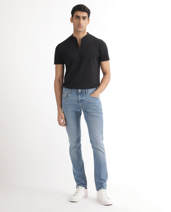 Rare Rabbit Men's Marset Light Blue Light Wash Mid-Rise Slim Fit Jeans