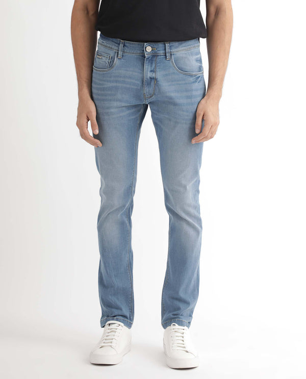 Rare Rabbit Men's Marset Light Blue Light Wash Mid-Rise Slim Fit Jeans