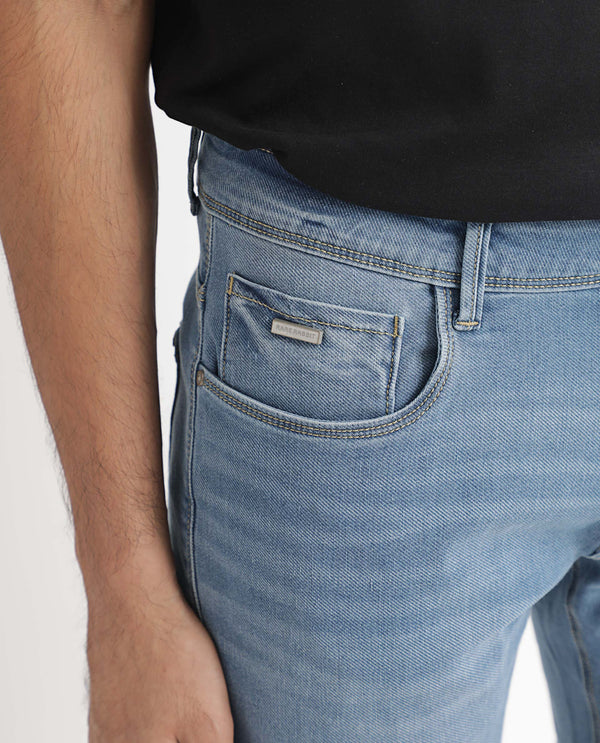Rare Rabbit Men's Marset Light Blue Light Wash Mid-Rise Slim Fit Jeans