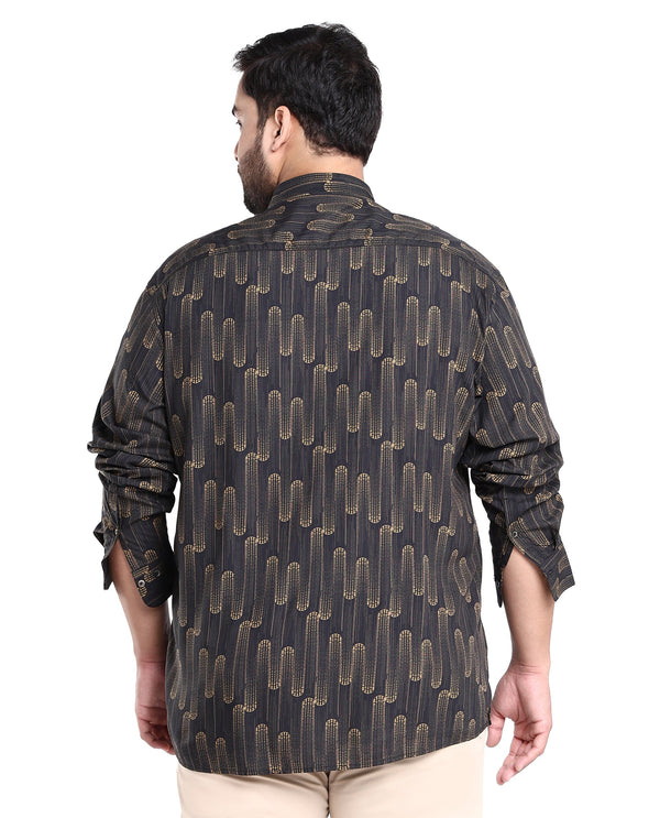 Rare Rabbit Men's Marshey Black Viscose Fabric Full Sleeves Shirt Plus Size