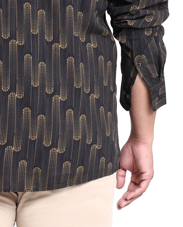 Rare Rabbit Men's Marshey Black Viscose Fabric Full Sleeves Shirt Plus Size