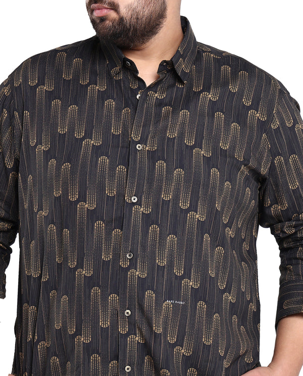Rare Rabbit Men's Marshey Black Viscose Fabric Full Sleeves Shirt Plus Size