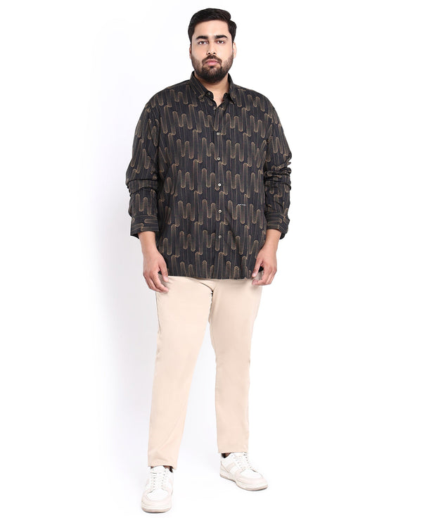 Rare Rabbit Men's Marshey Black Viscose Fabric Full Sleeves Shirt Plus Size