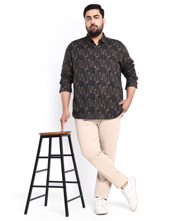 Rare Rabbit Men's Marshey Black Viscose Fabric Full Sleeves Shirt Plus Size