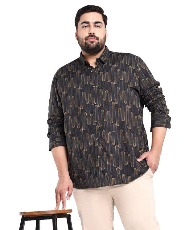 Rare Rabbit Men's Marshey Black Viscose Fabric Full Sleeves Shirt Plus Size