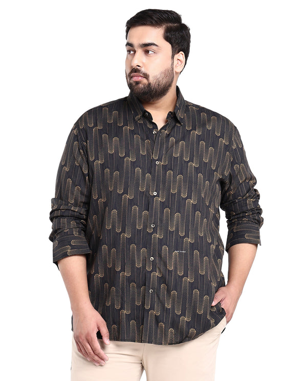 Rare Rabbit Men's Marshey Black Viscose Fabric Full Sleeves Shirt Plus Size