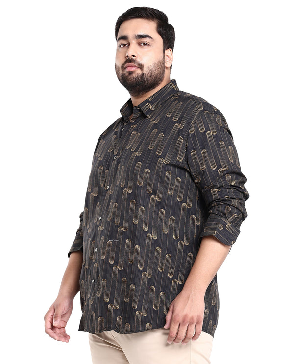 Rare Rabbit Men's Marshey Black Viscose Fabric Full Sleeves Shirt Plus Size