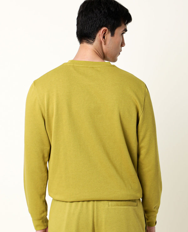 Rare Rabbit Men's Martis Olive Cotton Polyester Fabric Full Sleeves Graphic Embroidery Print Sweatshirt