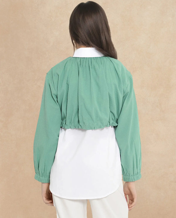 Rareism Women Mashin White Cuffed Sleeve Regular Collar Relaxed Fit Plain Top
