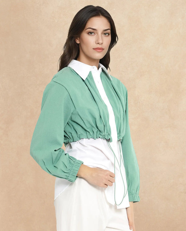 Rareism Women Mashin White Cuffed Sleeve Regular Collar Relaxed Fit Plain Top