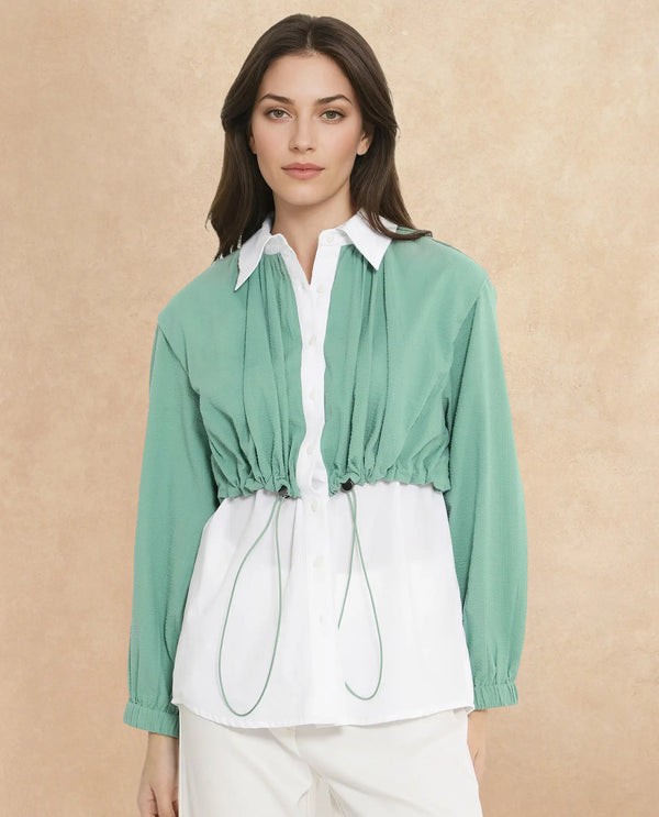 Rareism Women Mashin White Cuffed Sleeve Regular Collar Relaxed Fit Plain Top