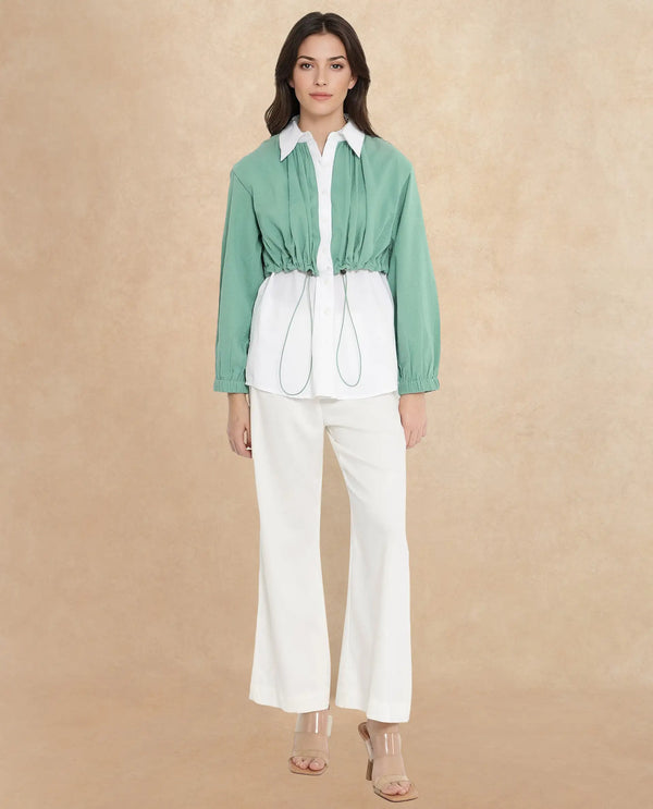 Rareism Women Mashin White Cuffed Sleeve Regular Collar Relaxed Fit Plain Top
