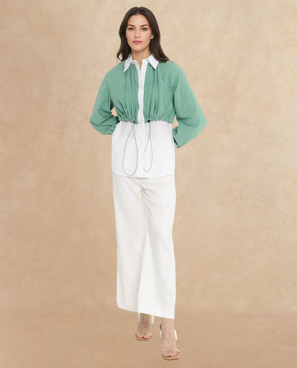 Rareism Women Mashin White Cuffed Sleeve Regular Collar Relaxed Fit Plain Top