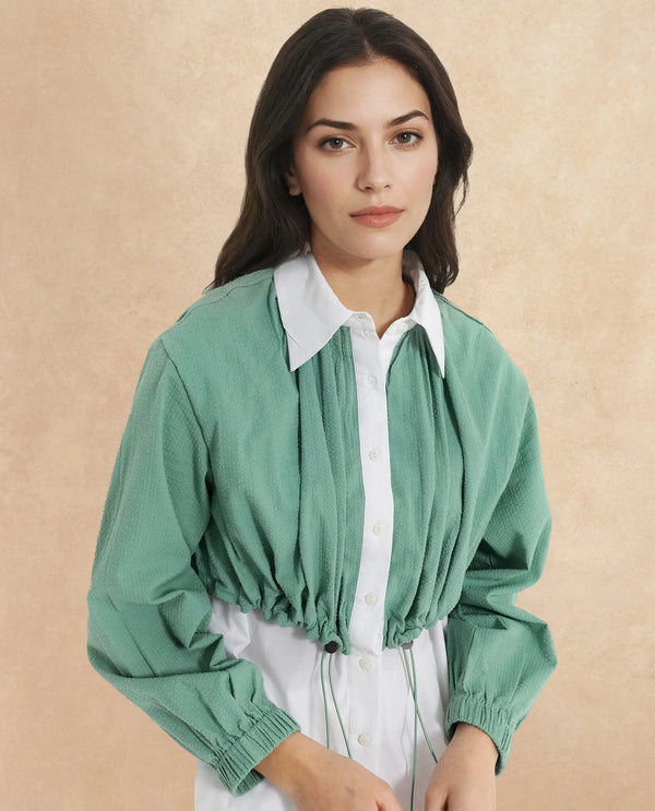 Rareism Women Mashin White Cuffed Sleeve Regular Collar Relaxed Fit Plain Top