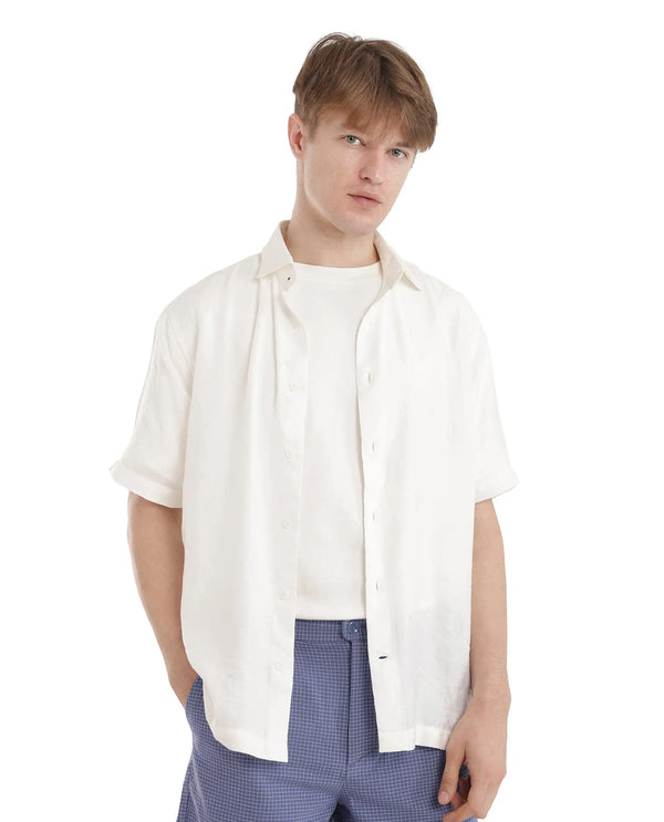 Rare Rabbit Men Masie White Viscose Fabric Regular Fit Short Sleeve Regular Collared Plain Shirt